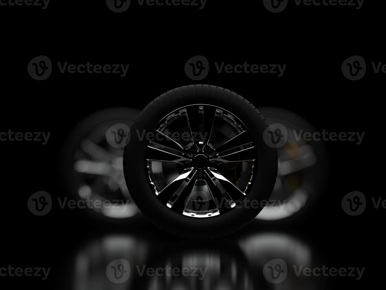 auto wheel with chrome disks close-up on a dark background. 3d render photo