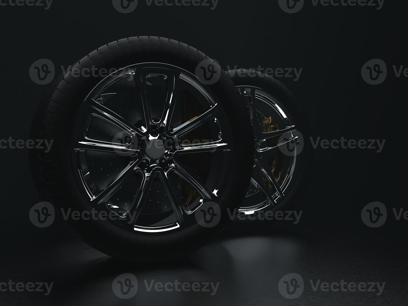 auto wheel with chrome disks close-up on a dark background. 3d render photo