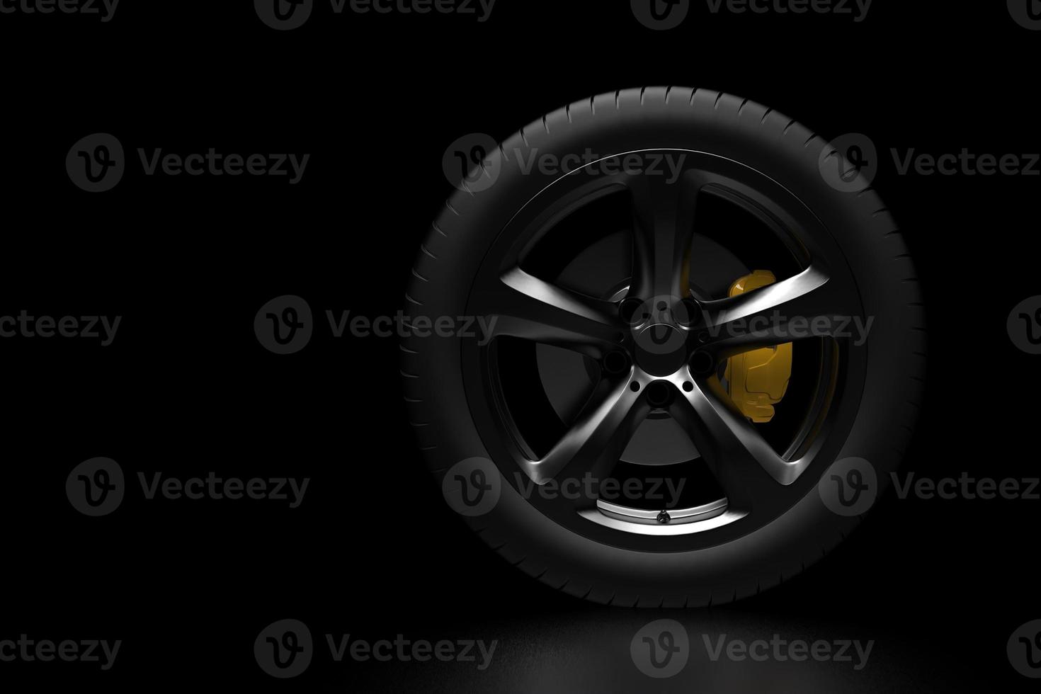auto wheel with chrome disks close-up on a dark background. 3d render photo