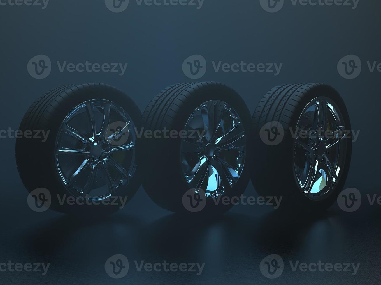 auto wheel with chrome disks close-up on a dark background. 3d render photo