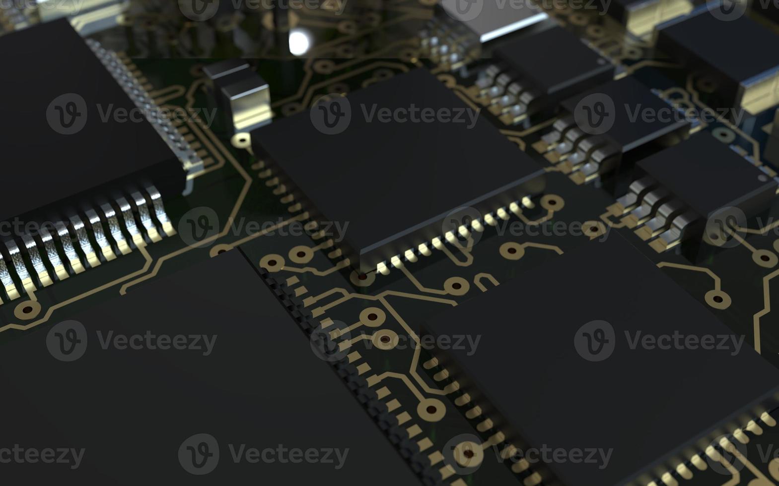 processor chip on a printed circuit board in red backlight. 3d illustration on the topic of technology and the power of artificial intelligence. photo