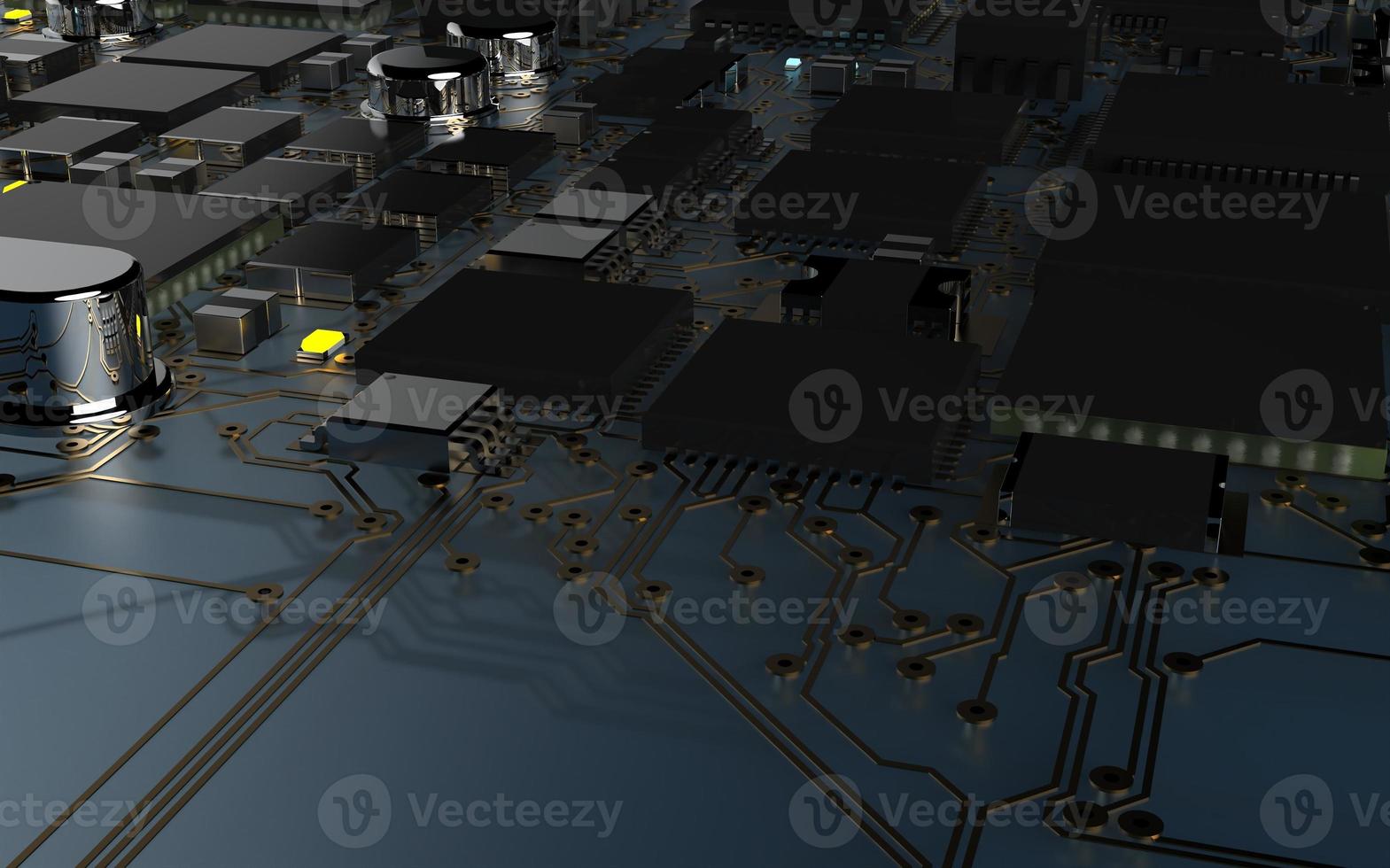 processor chip on a printed circuit board in red backlight. 3d illustration on the topic of technology and the power of artificial intelligence. photo