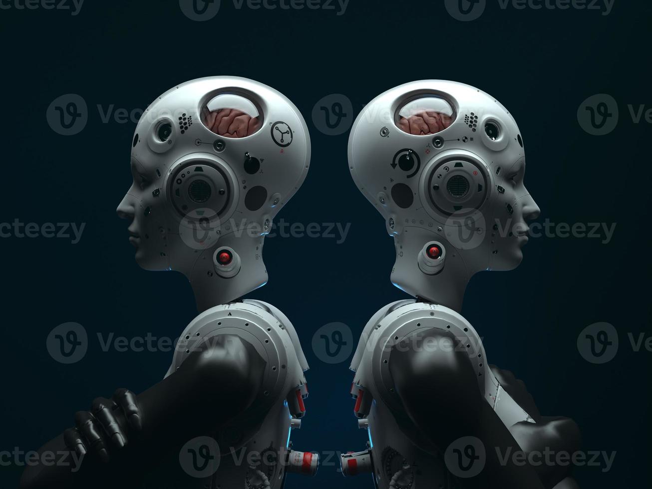 robot woman. close-up portrait. abstraction on the topic of technology and games. 3d illustration photo