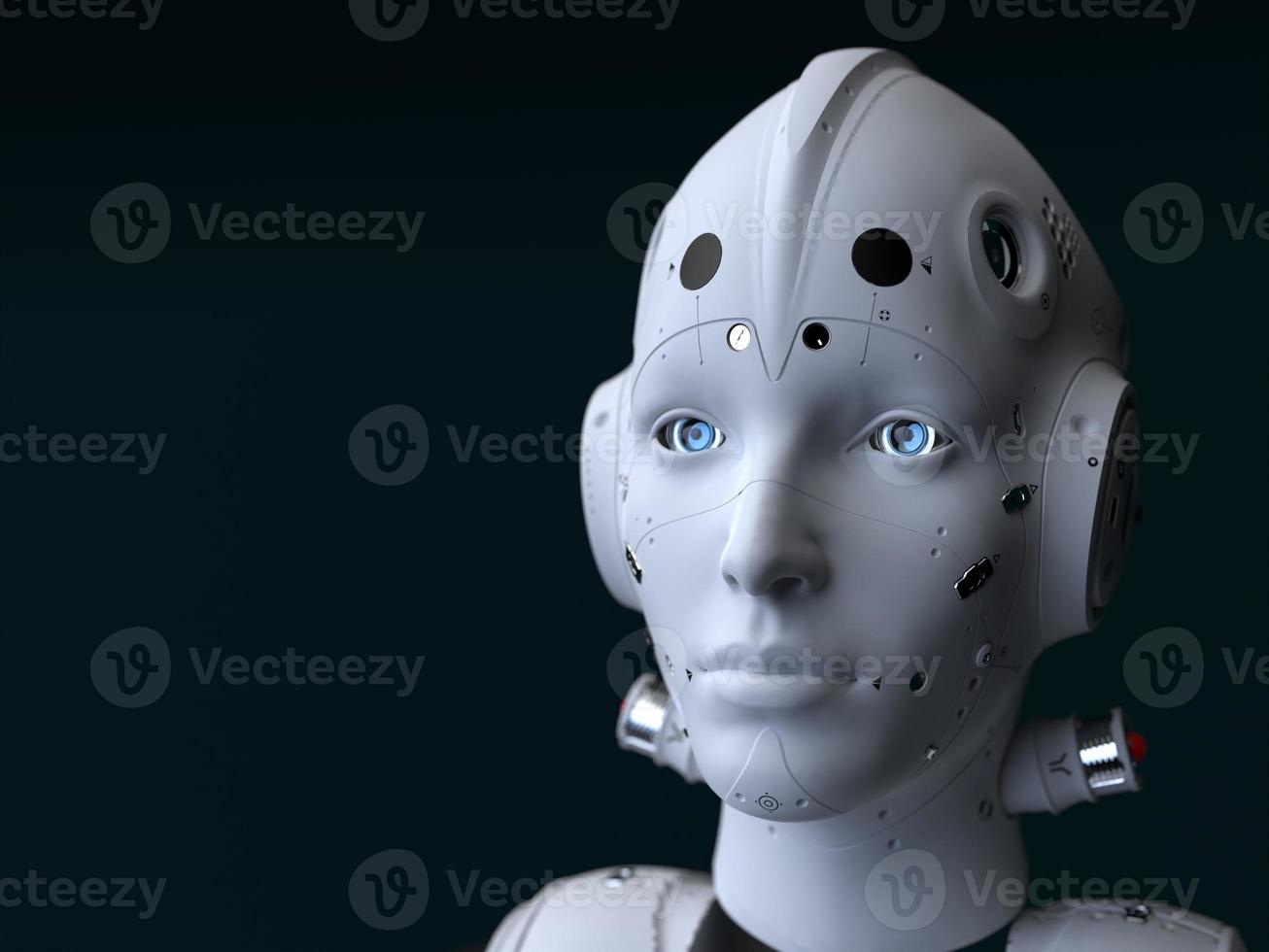 robot woman. close-up portrait. abstraction on the topic of technology and games. 3d illustration photo