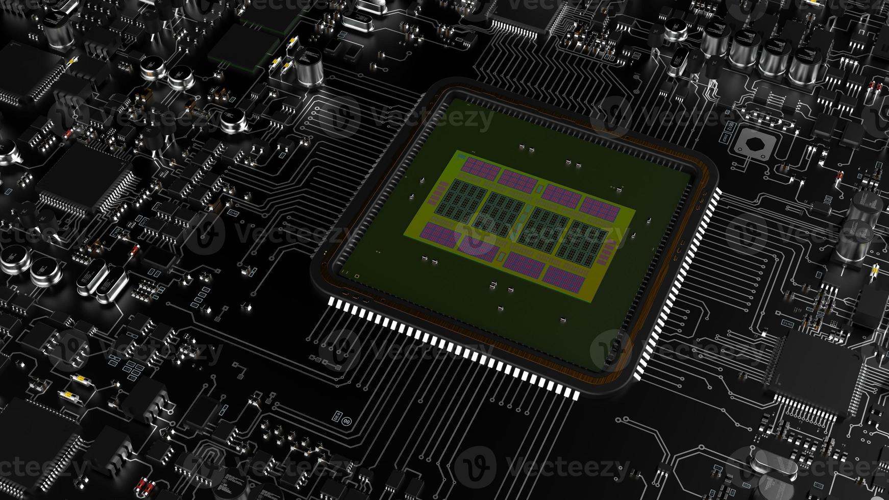 a fragment of computer hardware components. powerful cpu on a chip photo