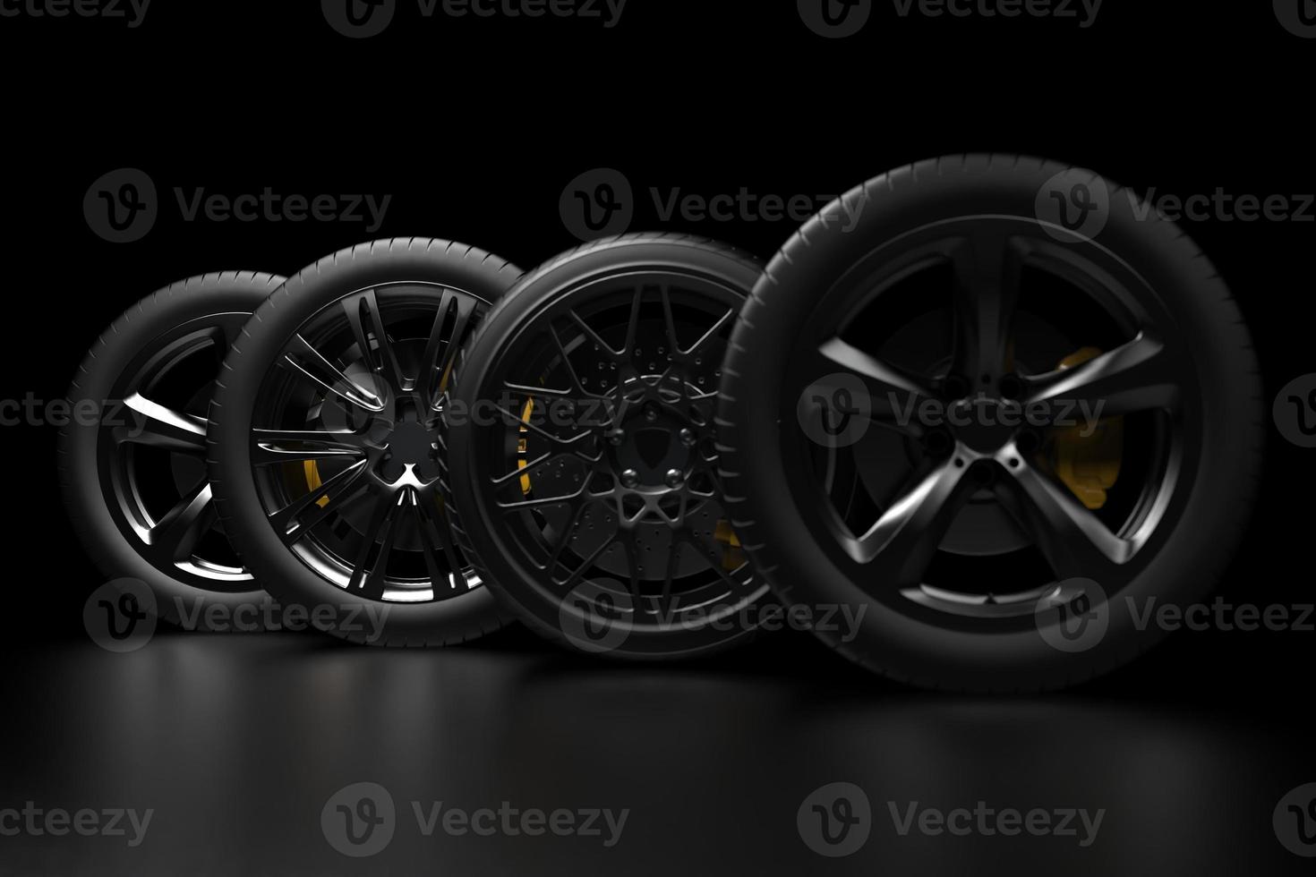 auto wheel with chrome disks close-up on a dark background. 3d render photo