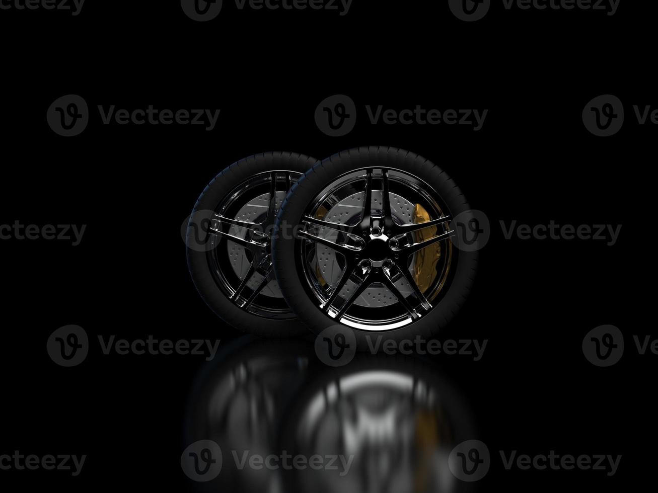 auto wheel with chrome disks close-up on a dark background. 3d render photo