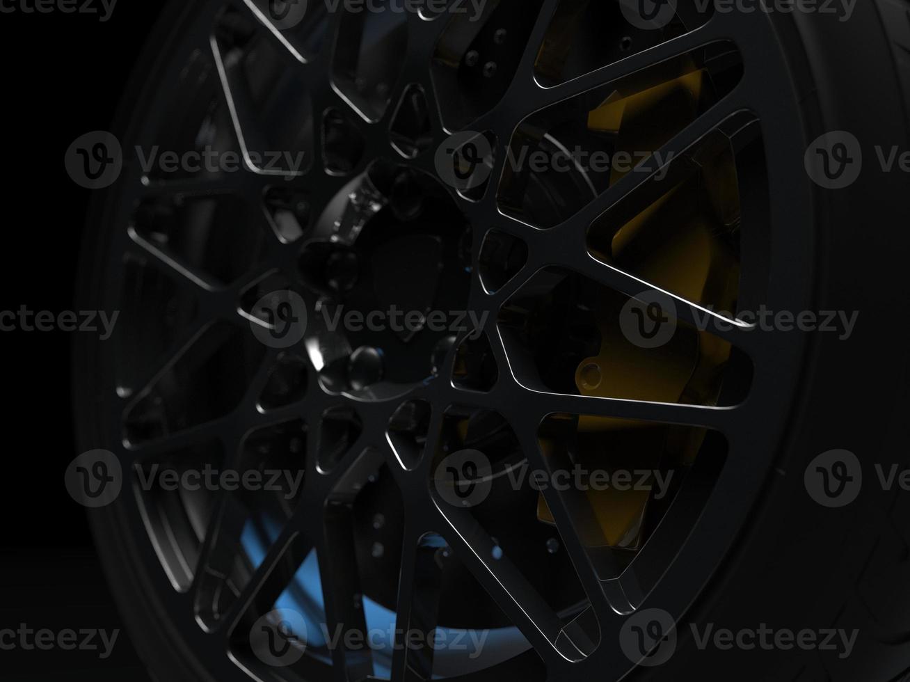 auto wheel with chrome disks close-up on a dark background. 3d render photo