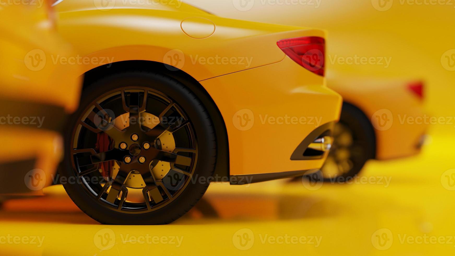 auto yellow. 3d illustration of fragments of vehicles on a white background. photo