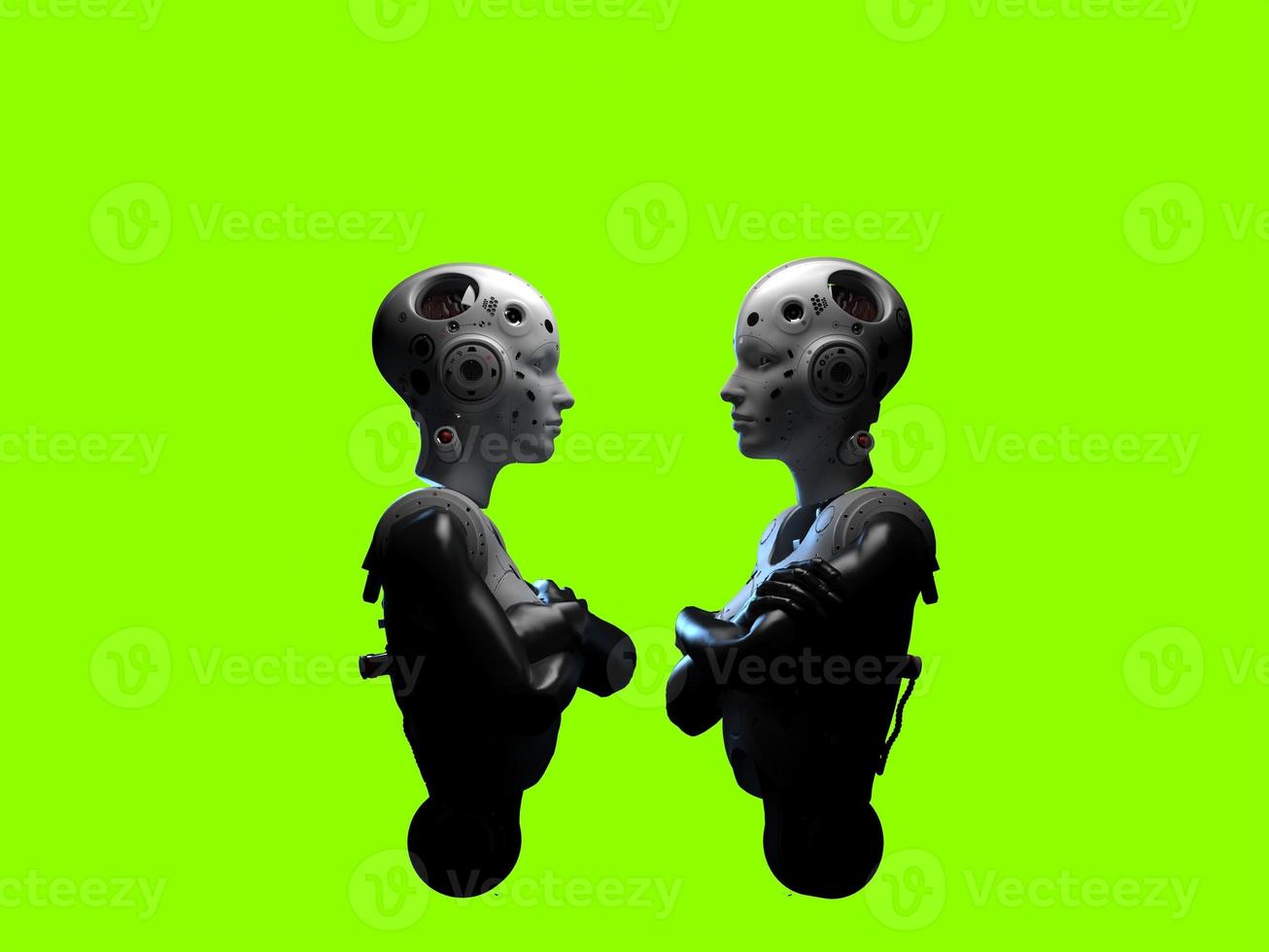 portrait of three robots close-up. isolated 3d illustration for use with dark background photo