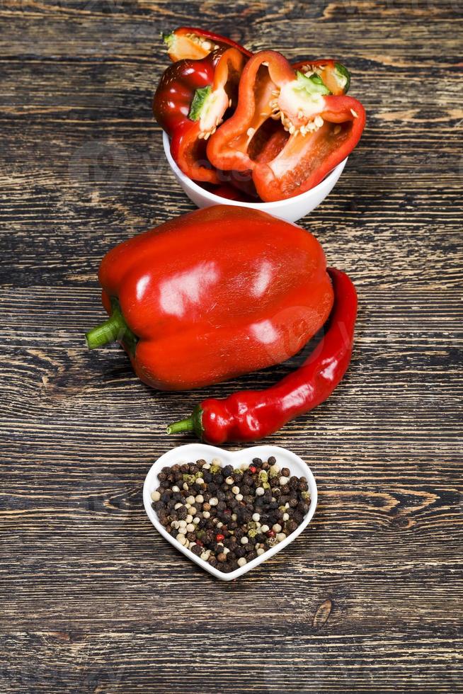 sliced pieces of ripe sweet red pepper photo