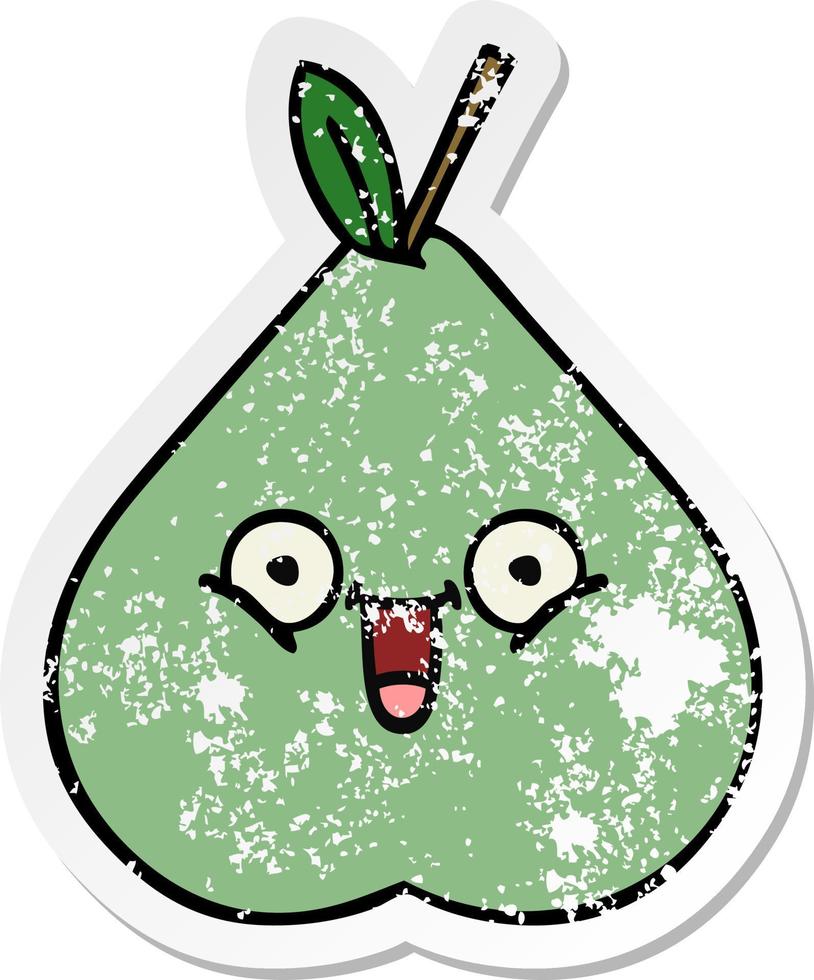 distressed sticker of a cute cartoon green pear vector