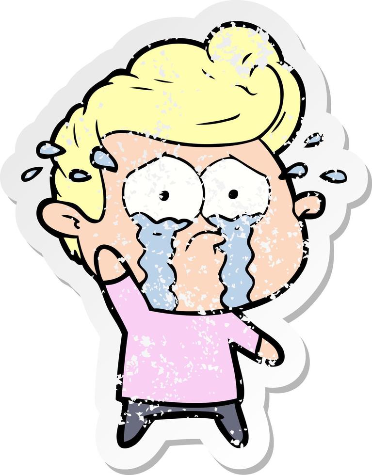 distressed sticker of a cartoon crying man vector