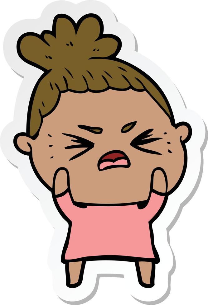 sticker of a cartoon angry woman vector