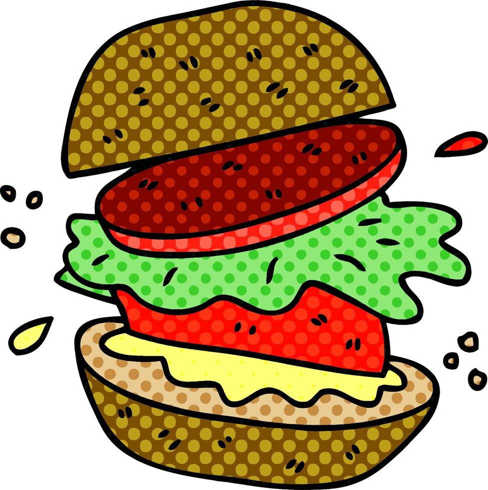 quirky comic book style cartoon veggie burger vector