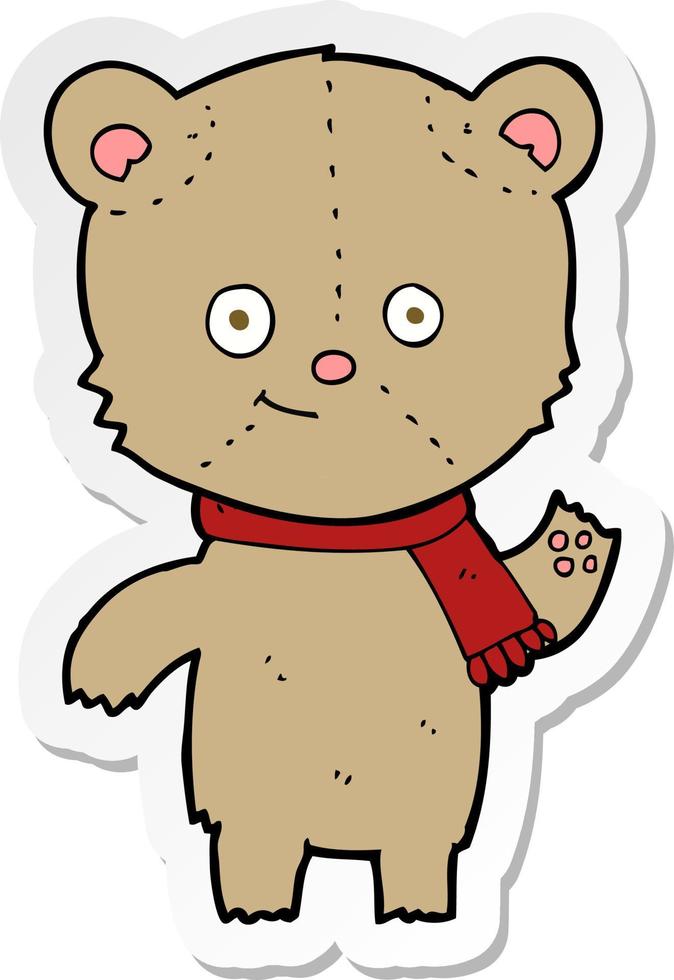 sticker of a cartoon teddy bear waving vector