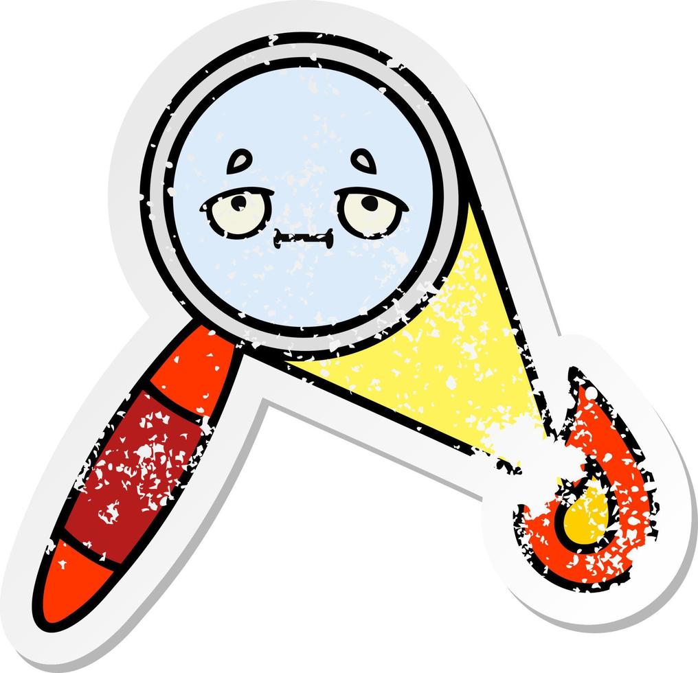 distressed sticker of a cute cartoon magnifying glass vector