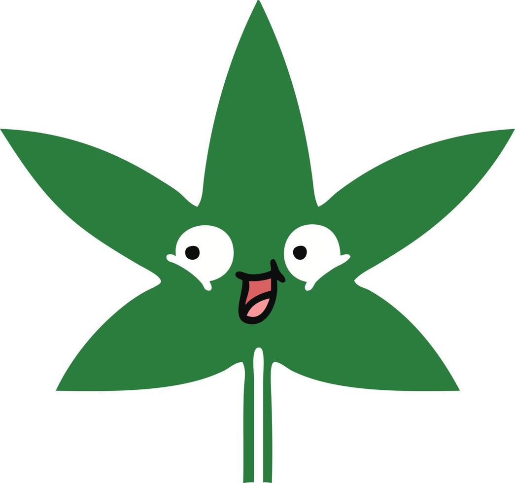 flat color retro cartoon marijuana leaf vector