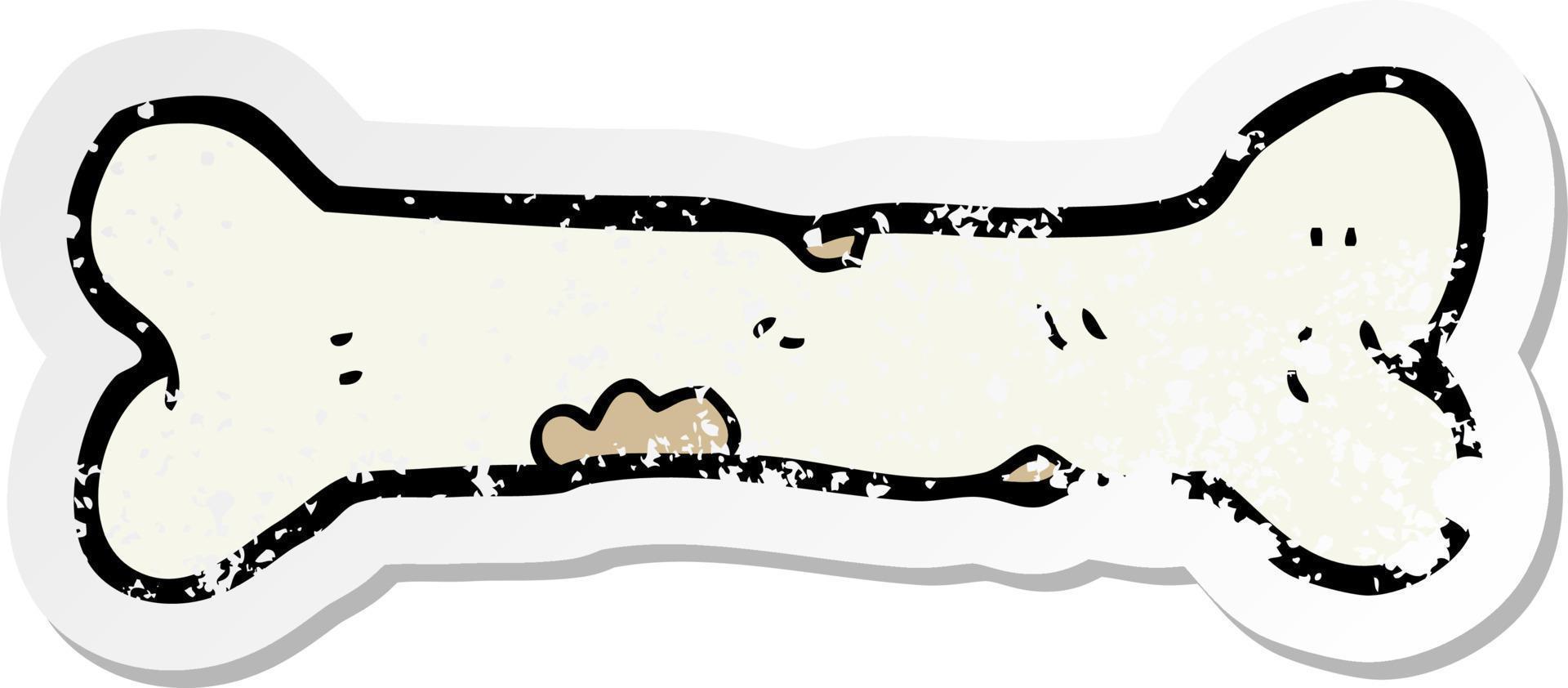 distressed sticker of a cartoon bone vector