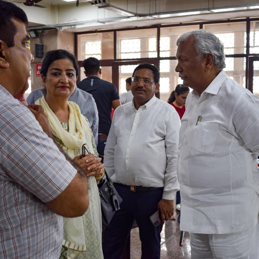 New Delhi, India, June 19 2022 - Ram Niwas Goel in white attire speaker in Delhi Legislative Assembly at Delhi Vidhansabha during Blood donation camp held at Balaji Temple, Vivek Vihar, Delhi, India photo