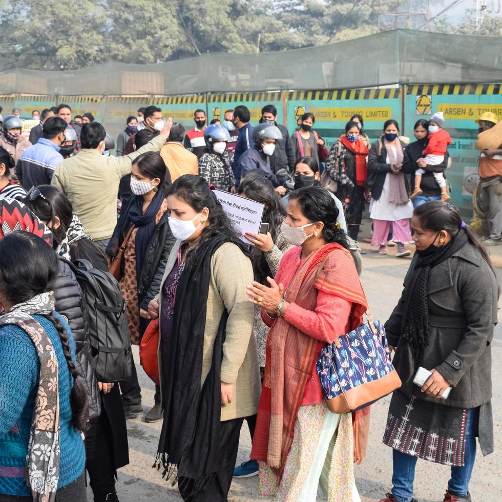 New Delhi, India December 25 2021 - Delhi Contractual Guest Teachers with posters, flags and graffitis protesting against Delhi AAP Government for making policy, Delhi Guest Teachers protesting photo