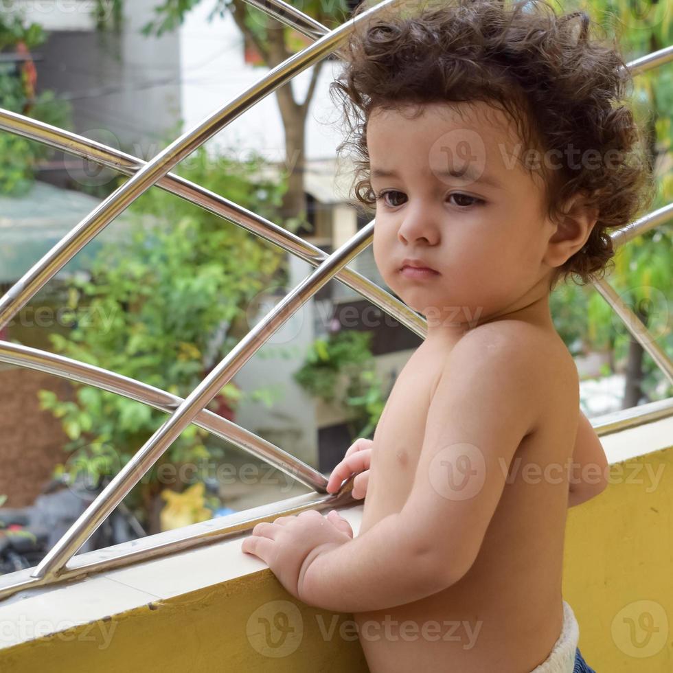 Cute little boy Shivaay at home balcony during summer time, Sweet little boy photoshoot during day light, Little boy enjoying at home during photo shoot
