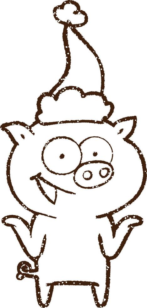 Christmas Pig Charcoal Drawing vector