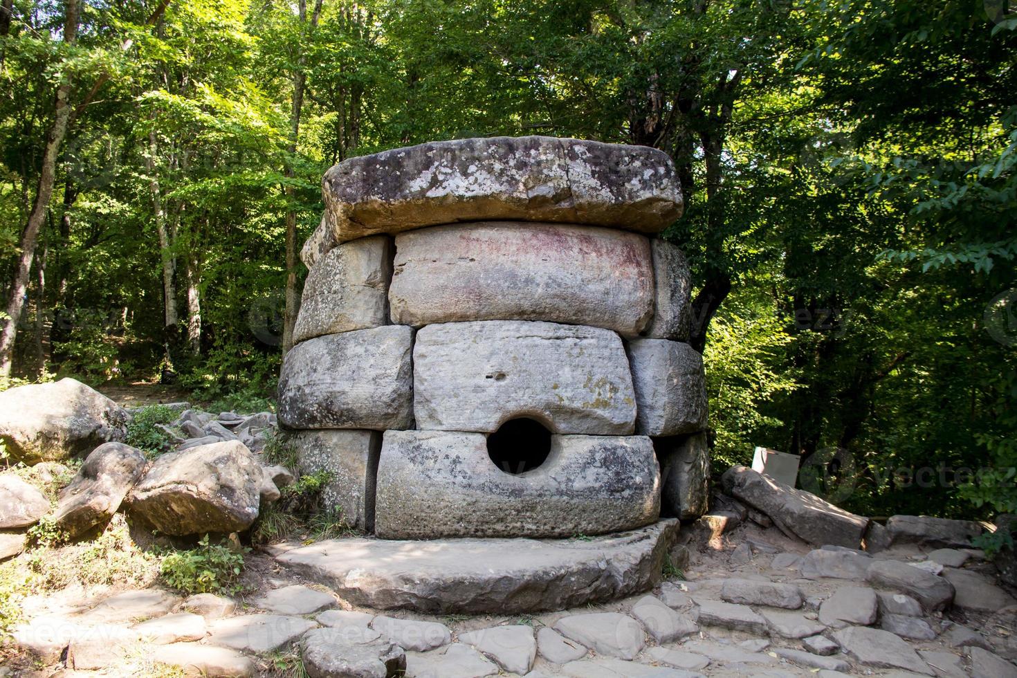 Ancient tiled dolmen in the valley of the river Jean near Black Sea, Russia, southeast of Gelendzhik. photo