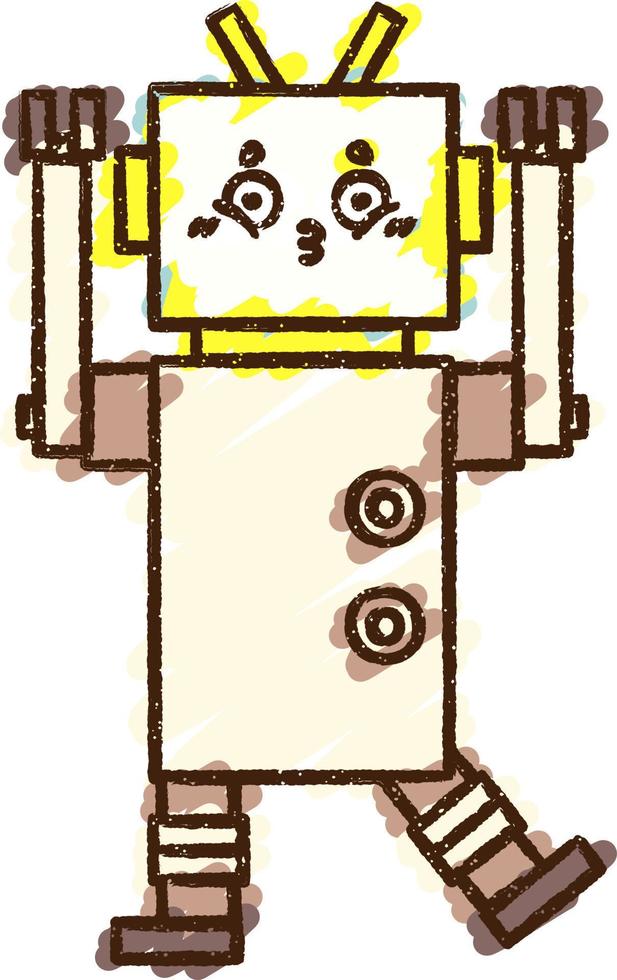 Robot Surrendering Chalk Drawing vector