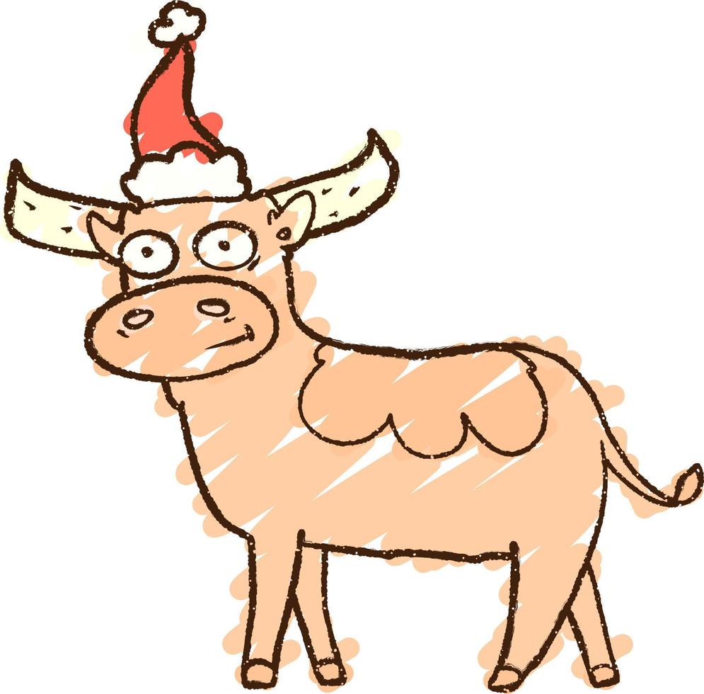 dibujo de tiza de vaca de navidad vector