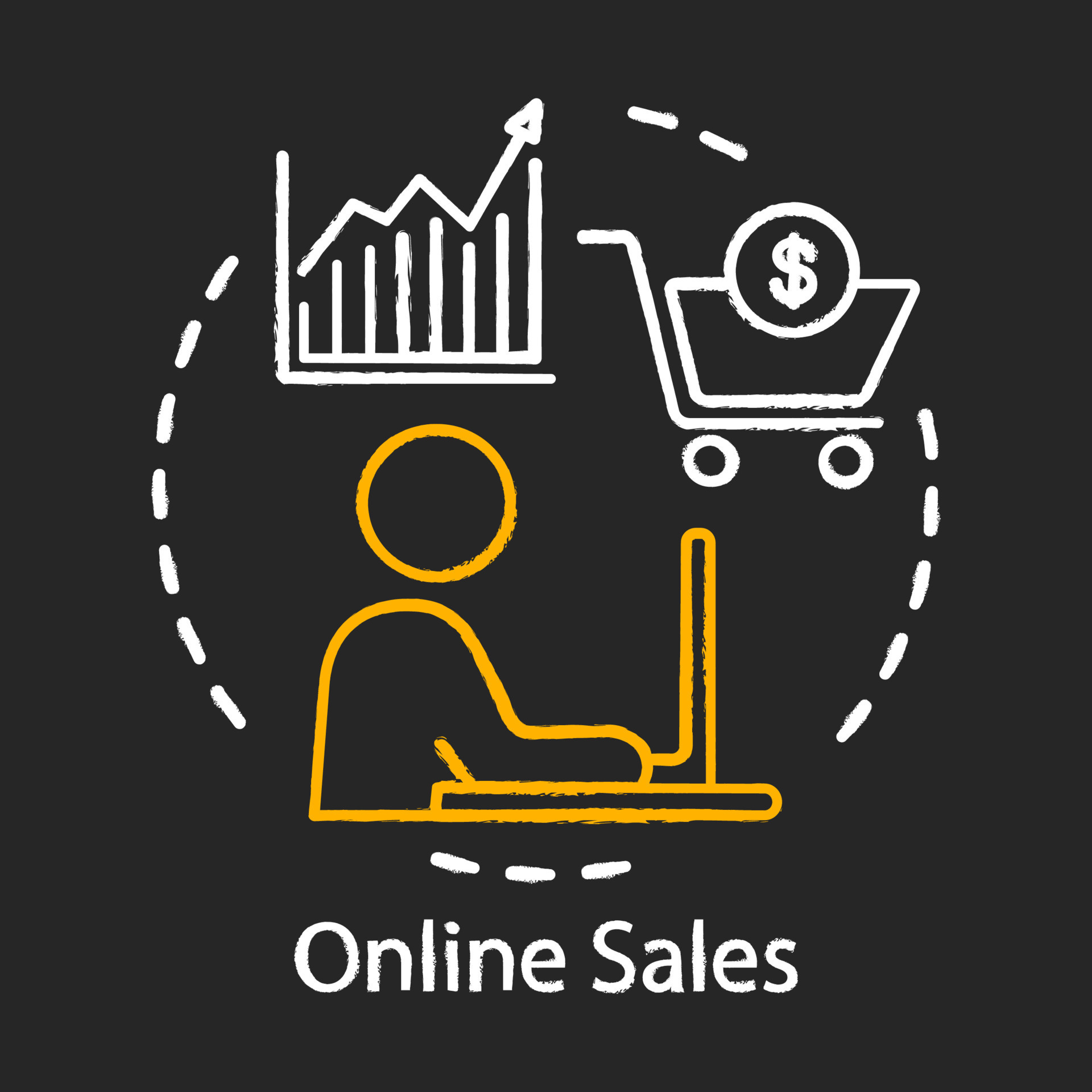 Online sales chalk icon. Digital marketing. Shopping, trading