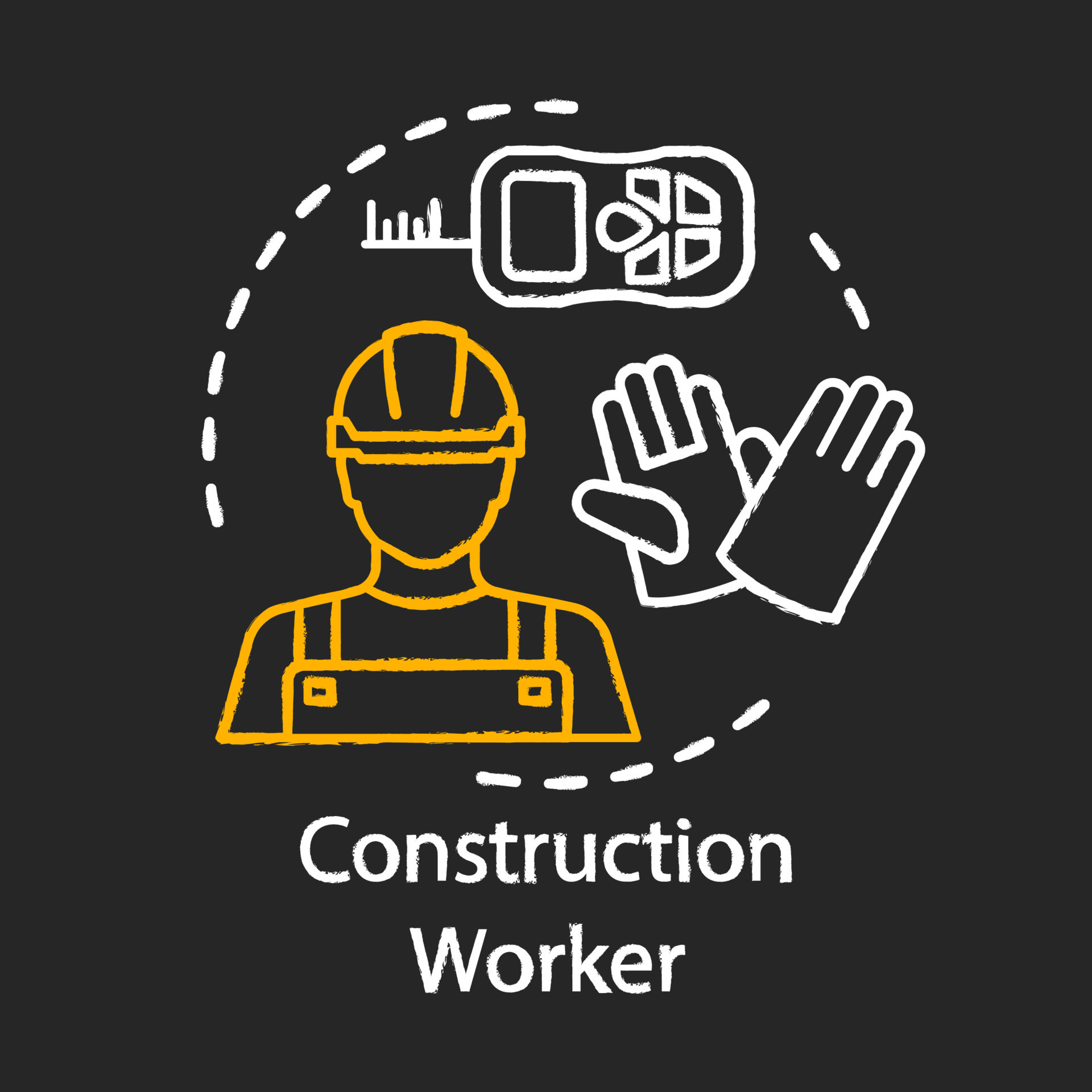 Construction worker chalk icon. Builder, laborer. Repair, maintenance employee. Hard hat worker