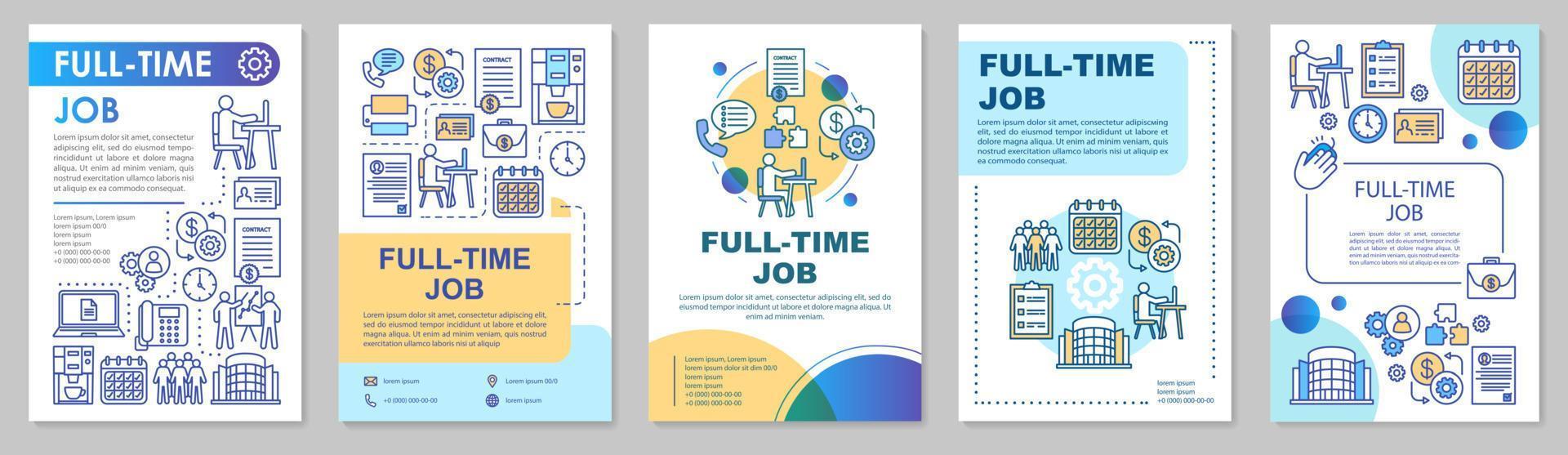 Full-time job brochure template layout. Employment, recruitment. Employee hiring. Flyer, booklet, leaflet print design with linear illustrations. Vector page layouts for magazines, advertising posters
