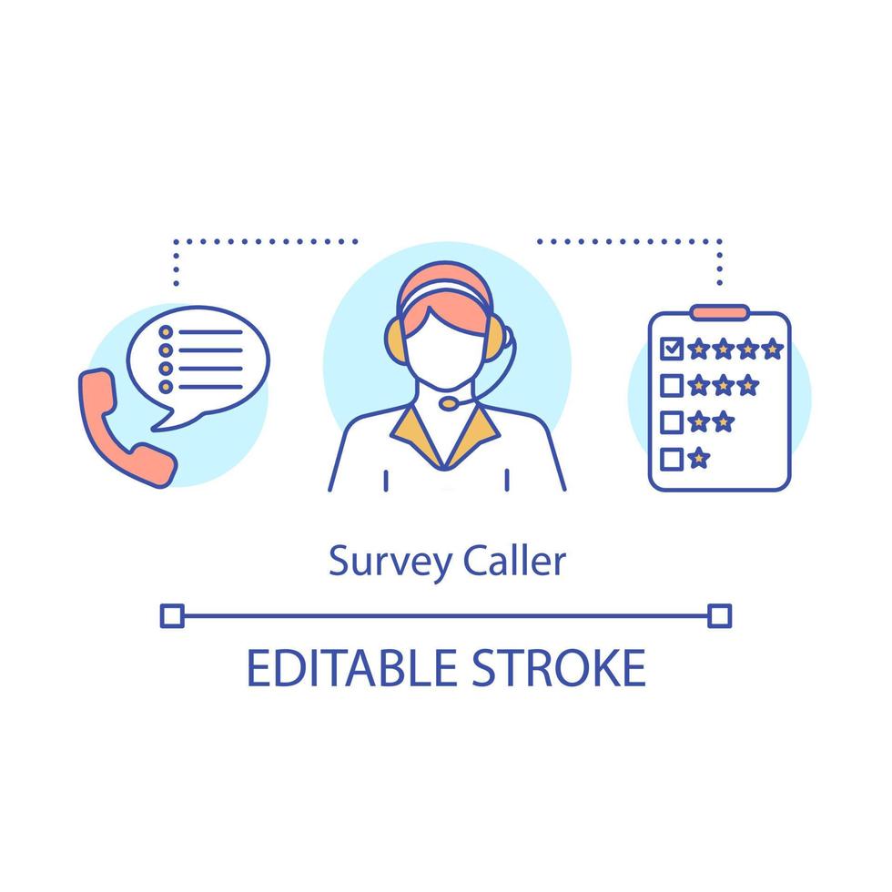 Survey caller concept icon. Operator, consultant manager idea thin line illustration. Client services. Automated phone surveys. Call center agent. Vector isolated outline drawing. Editable stroke