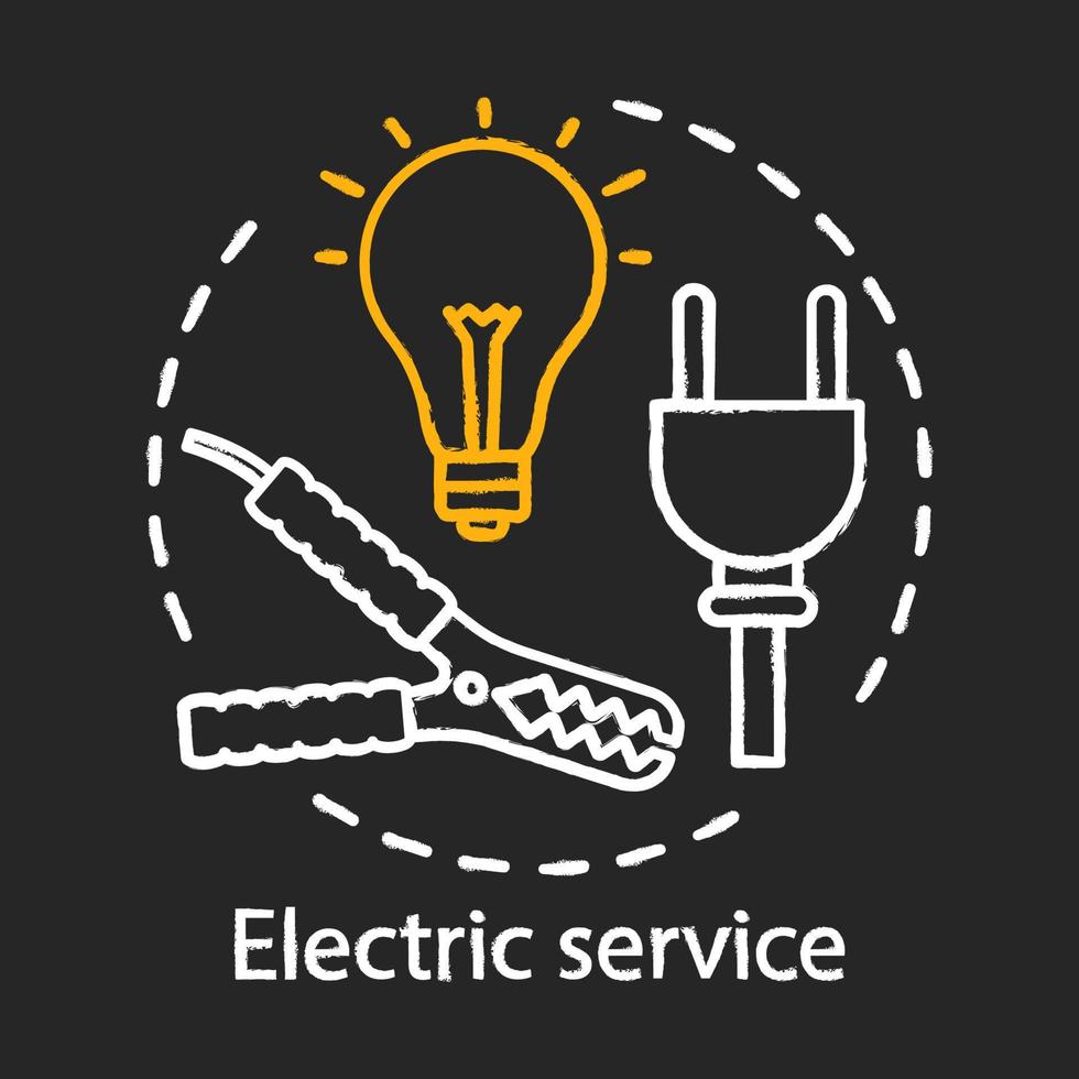 Electric service chalk concept icon. Home service idea. Power outlet repair. Illuminator and electric lamps fix. House maintenance. Vector isolated chalkboard illustration