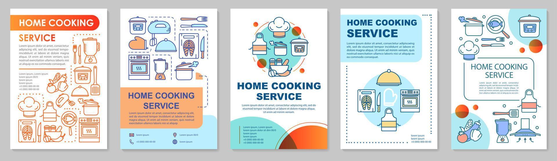 diseño de plantilla de folleto de servicio de cocina casera. cocinero personal cocinar comida folleto, folleto, diseño de impresión de folleto con ilustraciones lineales. diseños de páginas vectoriales para informes anuales, carteles publicitarios vector