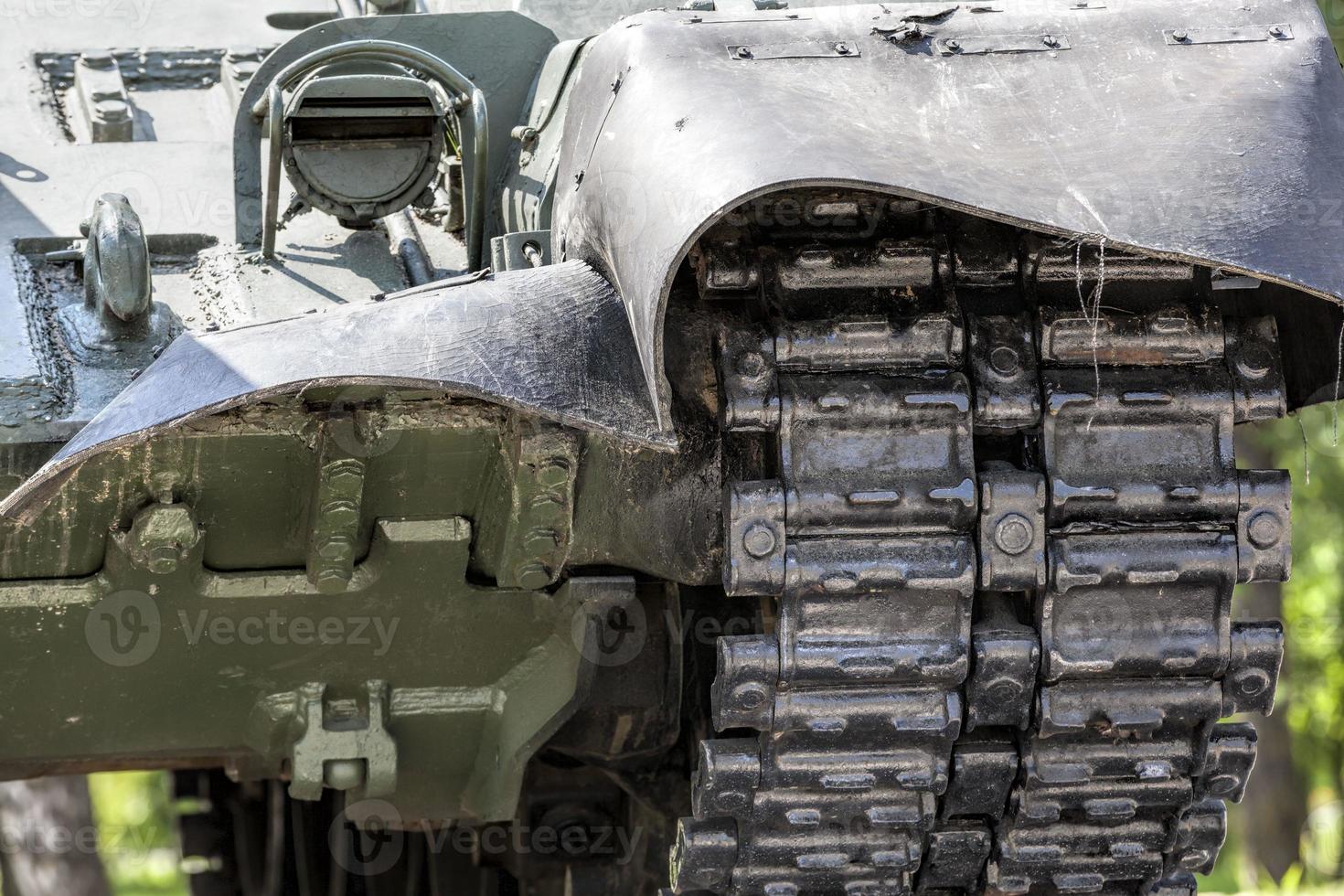 close up of the chassis of an old tank photo