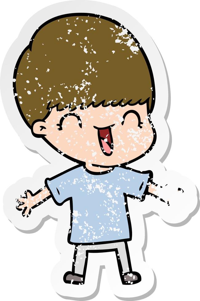 distressed sticker of a happy cartoon boy vector