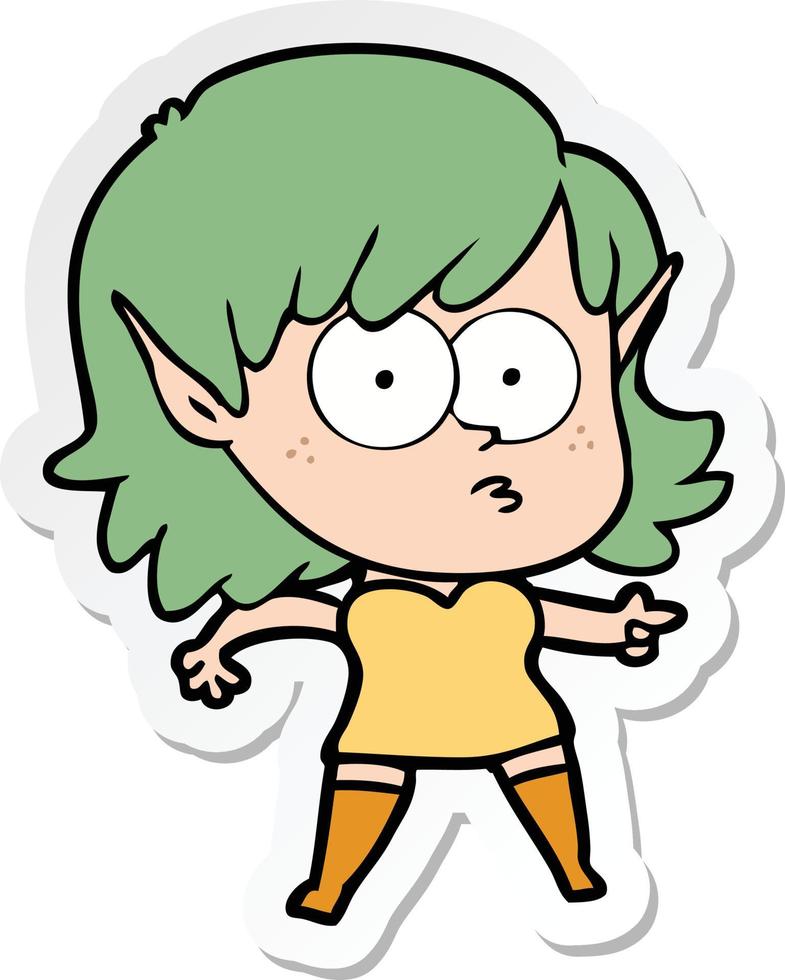 sticker of a cartoon shocked elf girl vector