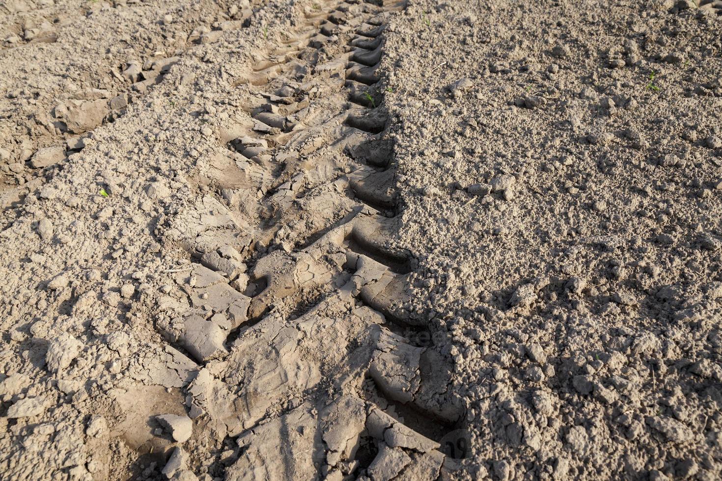 Wheel tracks on the field photo