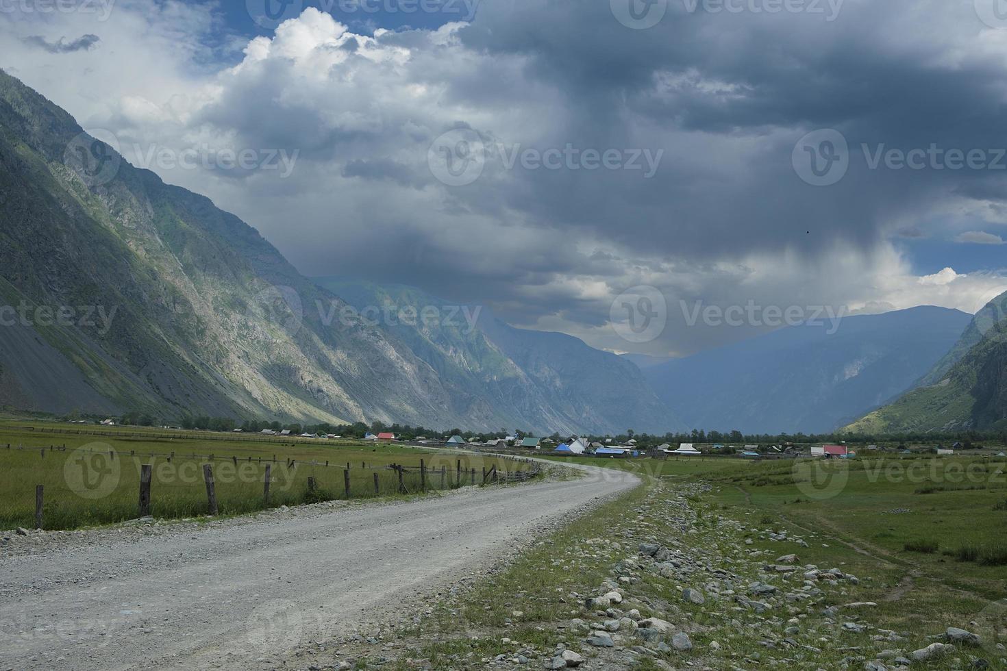 ribbon of the road among the slopes of the mountains on the expanses of Altai on a summer day photo