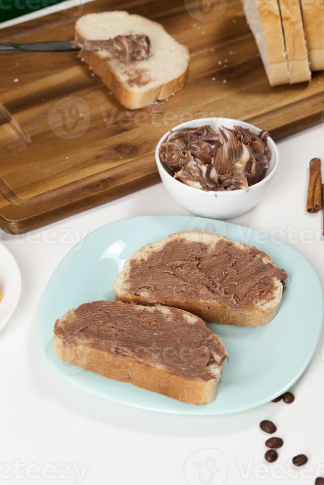 natural chocolate paste with cocoa during breakfast photo