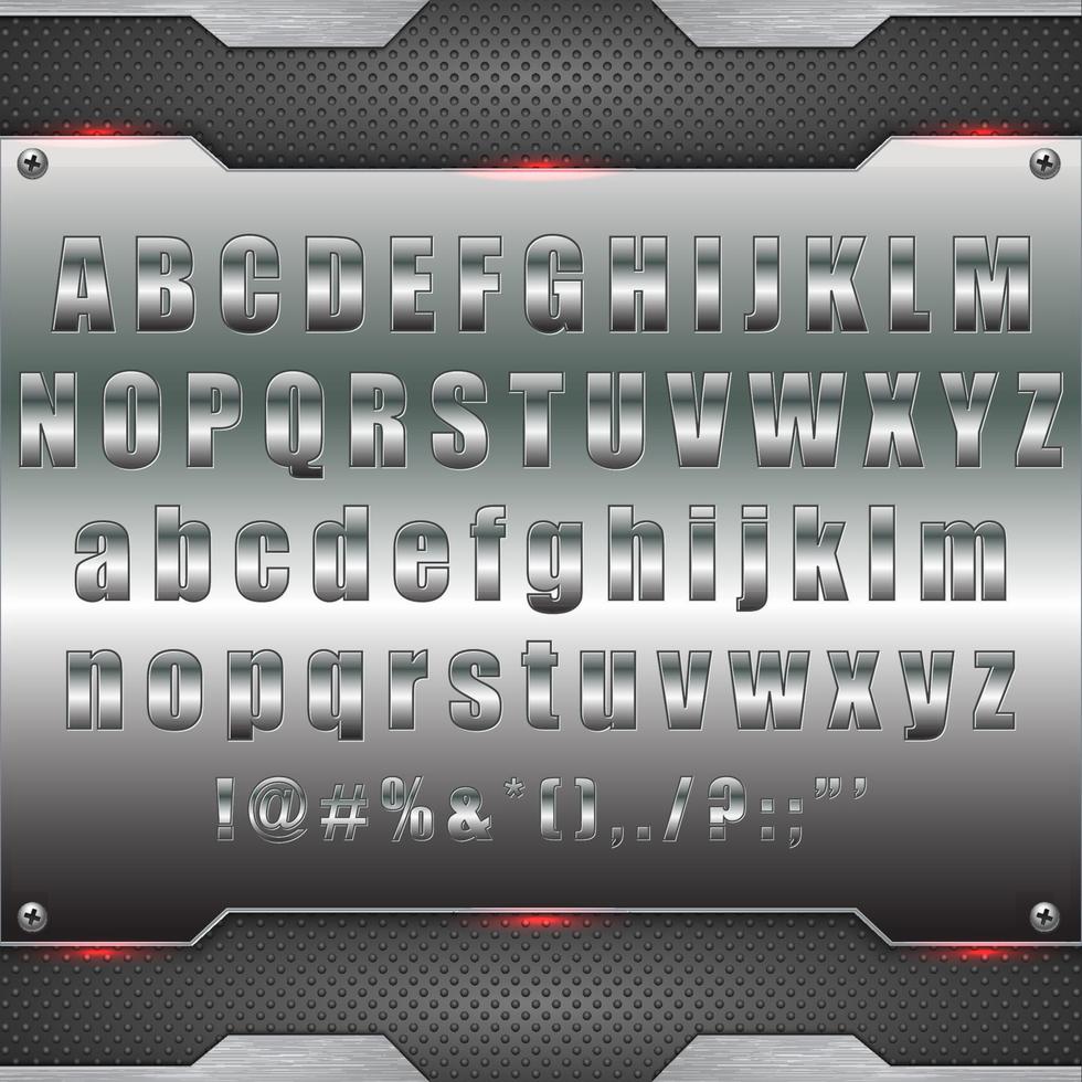 Alphabet letters metal style isolated with plate metal design vector