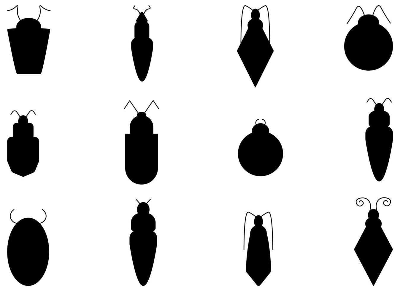 conjunto de ilustraciones vectoriales de insectos planos. conjunto de ilustración de errores de contorno negro. iconos vectoriales en blanco y negro de diferentes insectos vector