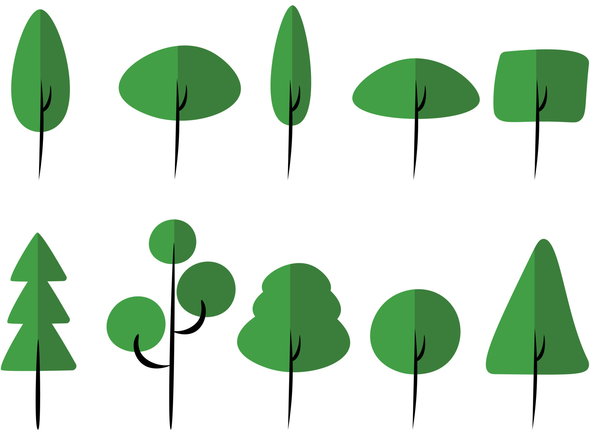 Collection of trees illustrations. Green tree nature healthy