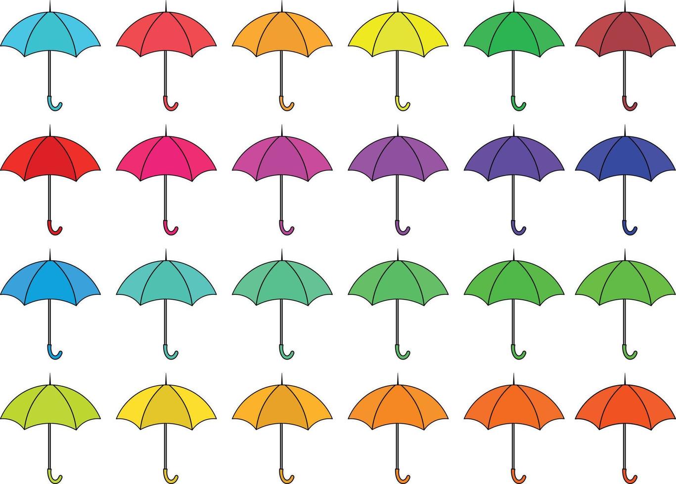 colorful Illustrations of Umbrella. Flat design of umbrella. Vector illustration set of different coloured umbrellas.