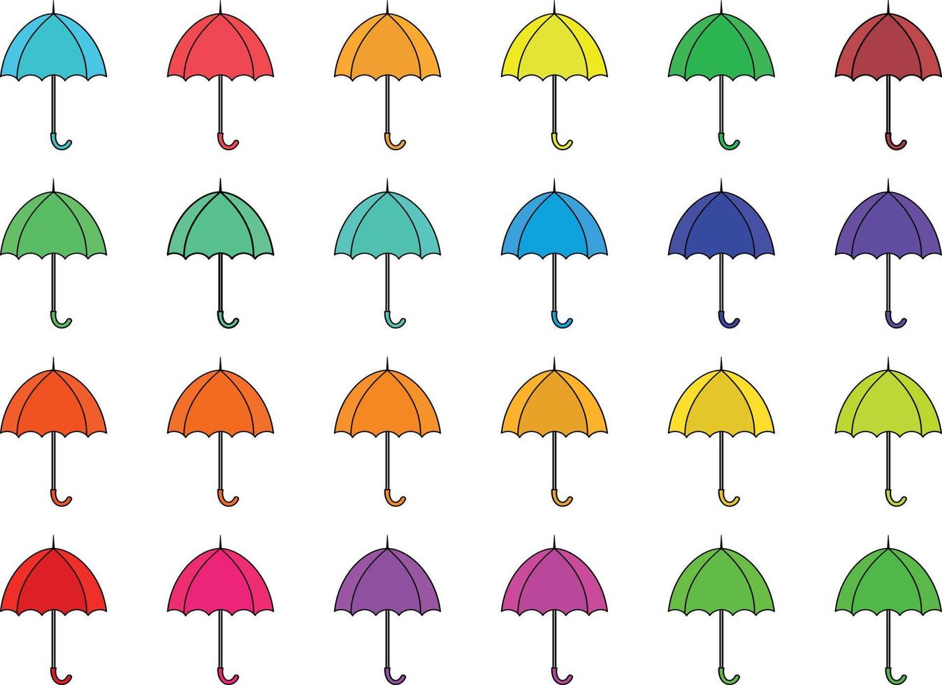 colorful Illustrations of Umbrella. Flat design of umbrella. Vector illustration set of different coloured umbrellas.