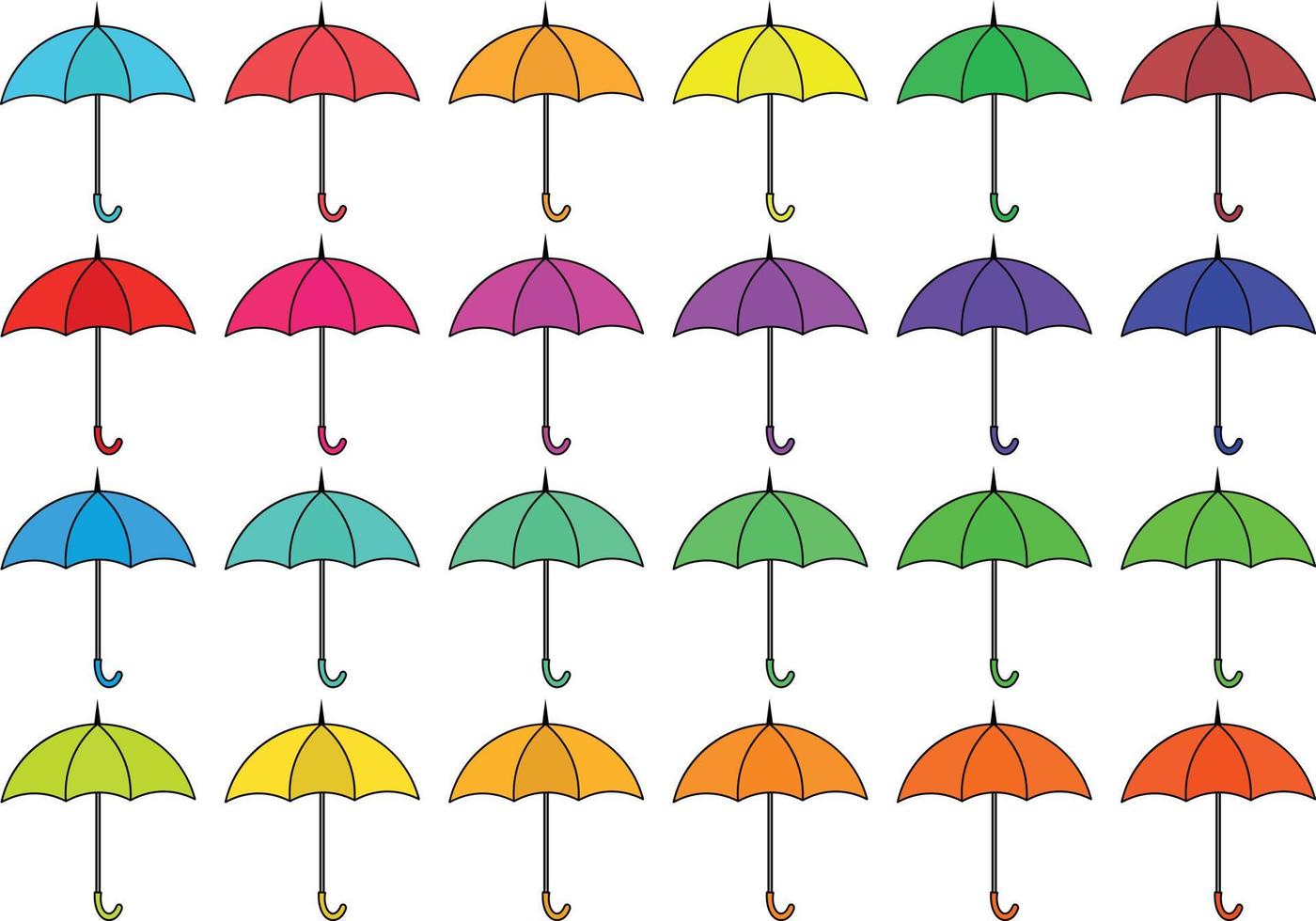 colorful Illustrations of Umbrella. Flat design of umbrella. Vector illustration set of different coloured umbrellas.