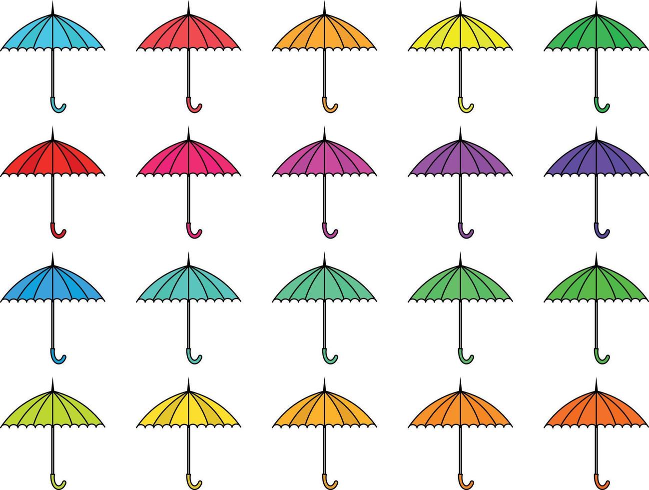 colorful Illustrations of Umbrella. Flat design of umbrella. Vector illustration set of different coloured umbrellas.
