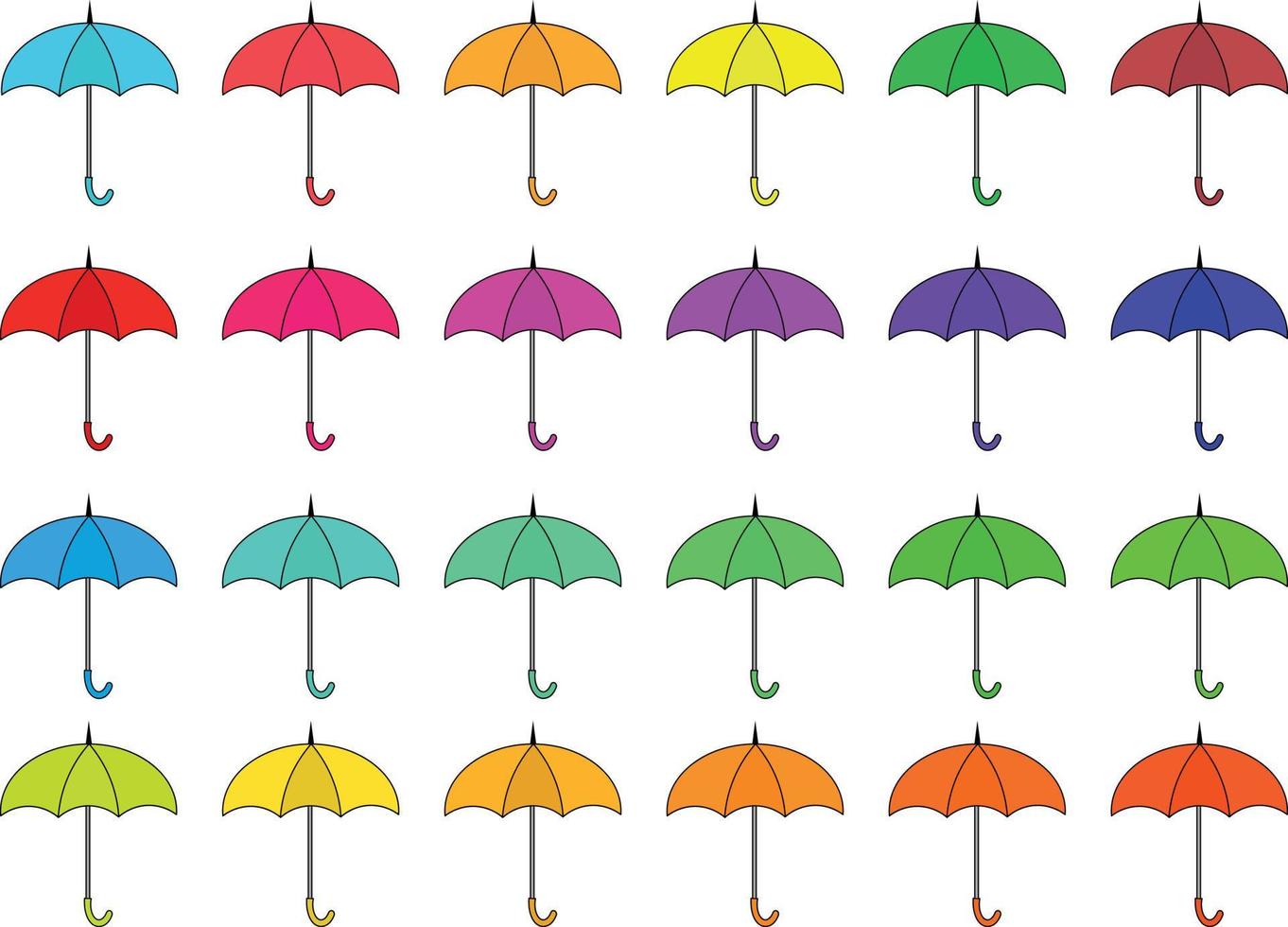 colorful Illustrations of Umbrella. Flat design of umbrella. Vector illustration set of different coloured umbrellas.